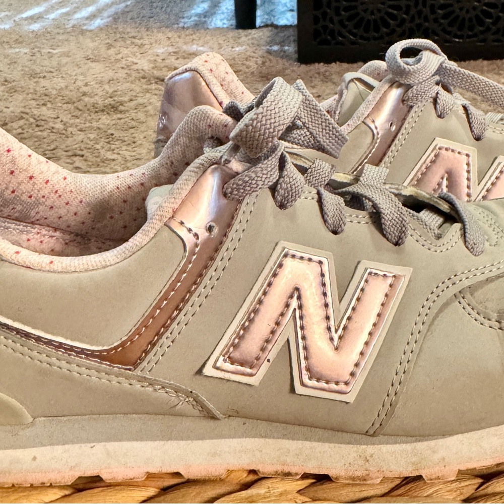 New Balance 574 Gray and Pink Sneakers with Textured Detailing